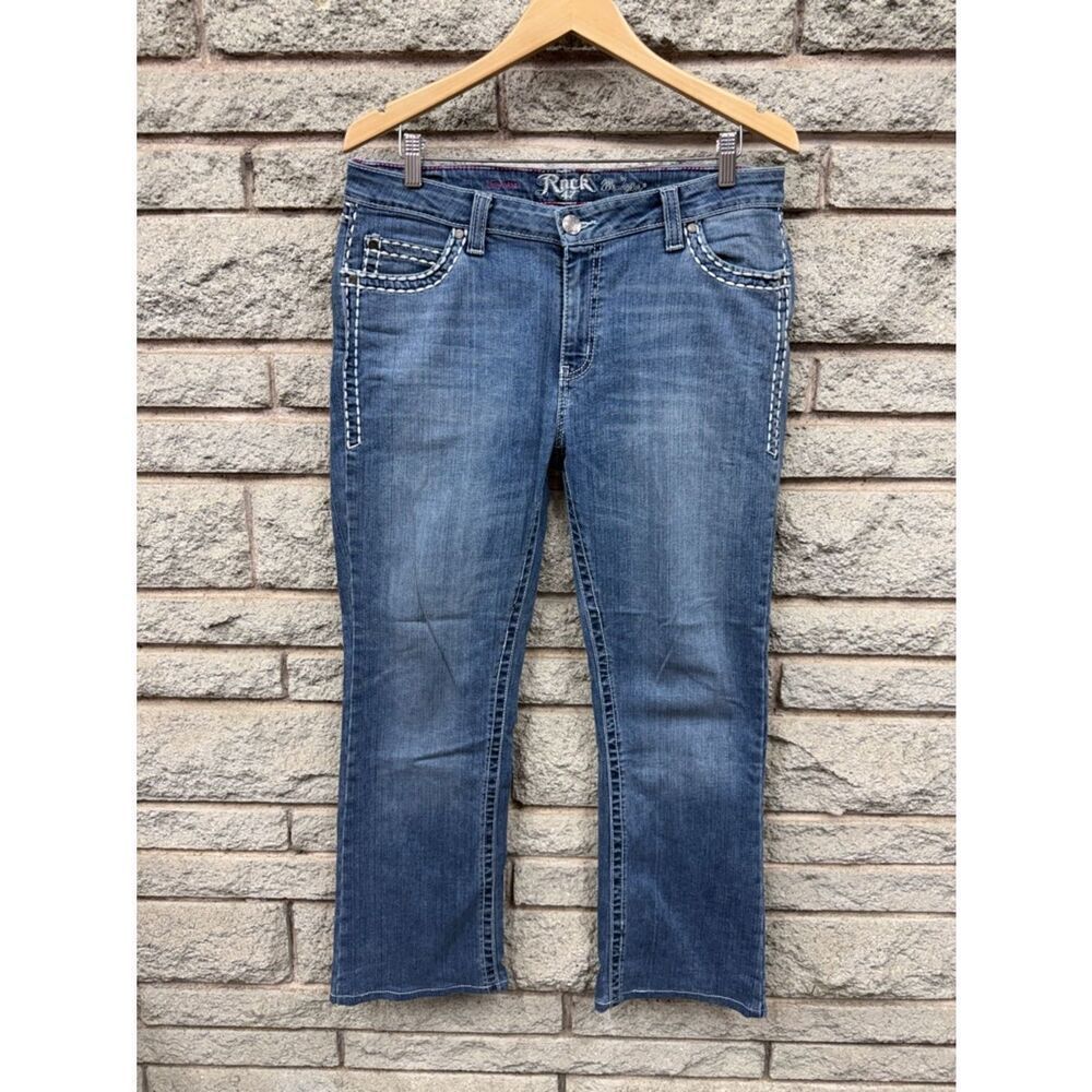 Rock 47 by Wrangler  Women’s Medium Blue Bootcut Jeans with White Stitching